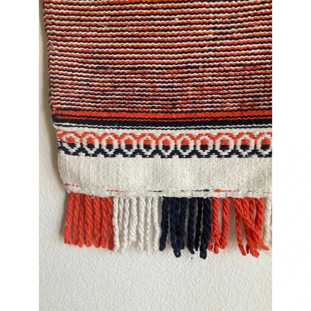 Vintage Denver Broncos Woven Wall Hanging Textile Art Orange‎ Blue Fringe NFL